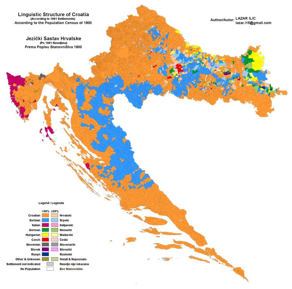 mapa das etnias mapa da croácia