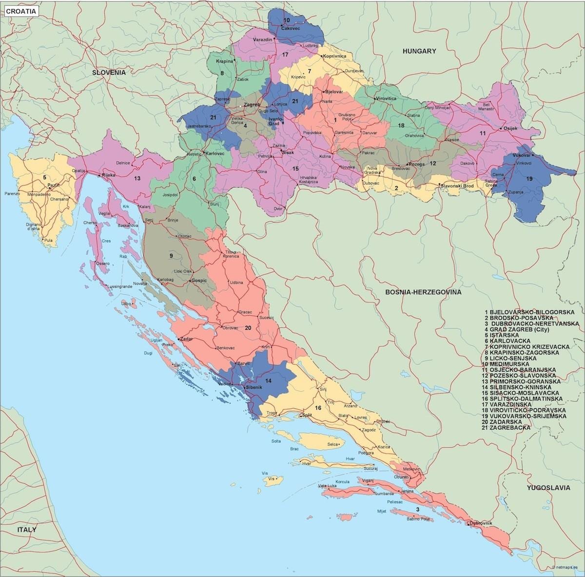 mapa da croácia mapa do vetor de