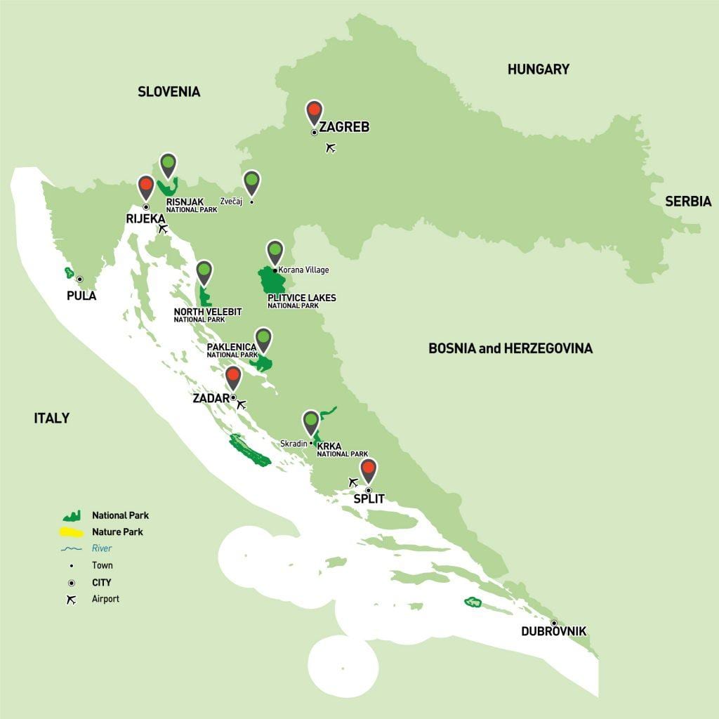 mapa dos parques nacionais da croácia