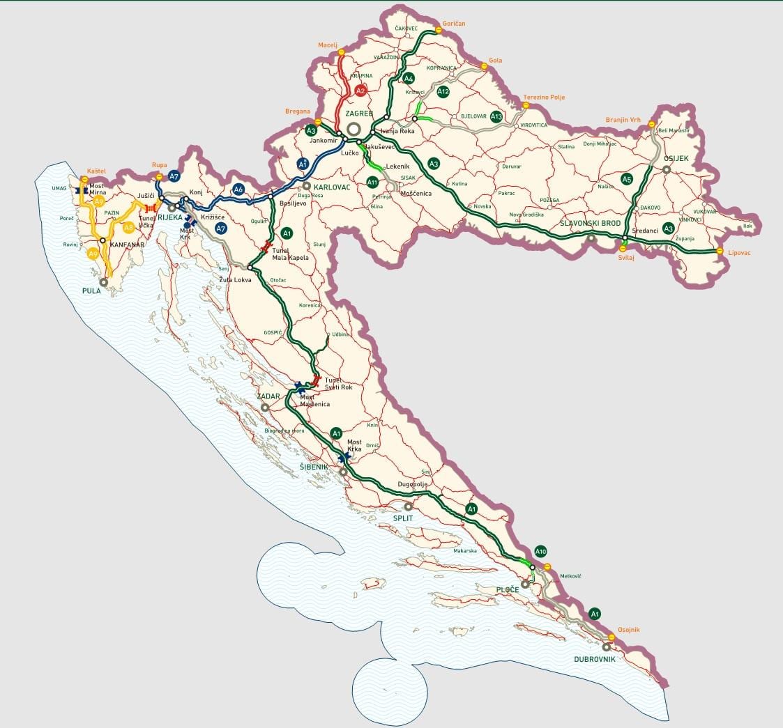 croata auto-estradas mapa