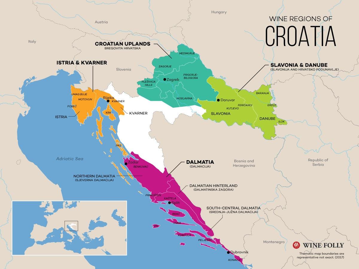 mapa da croácia vinícolas