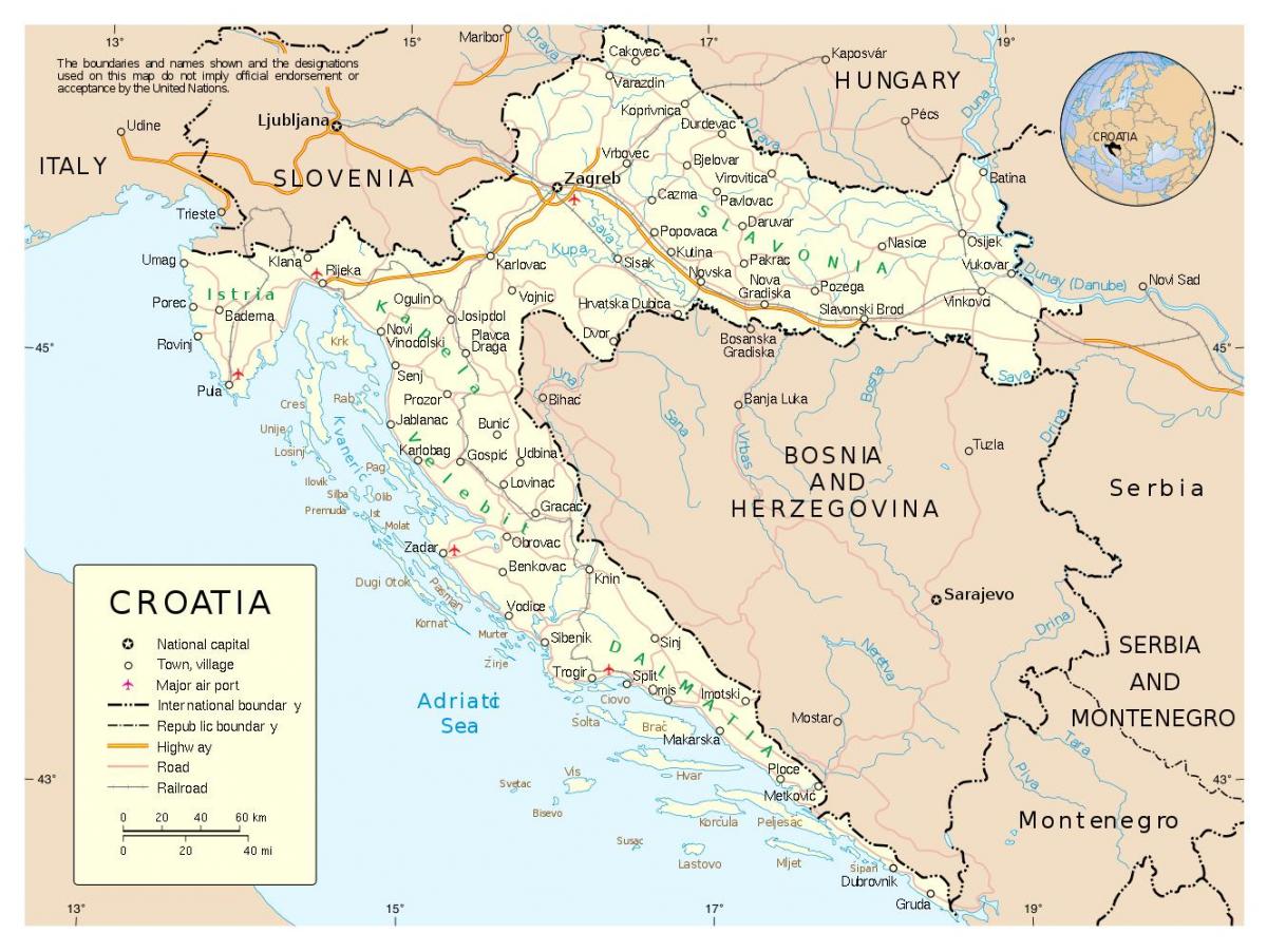 mapa da croácia com cidades