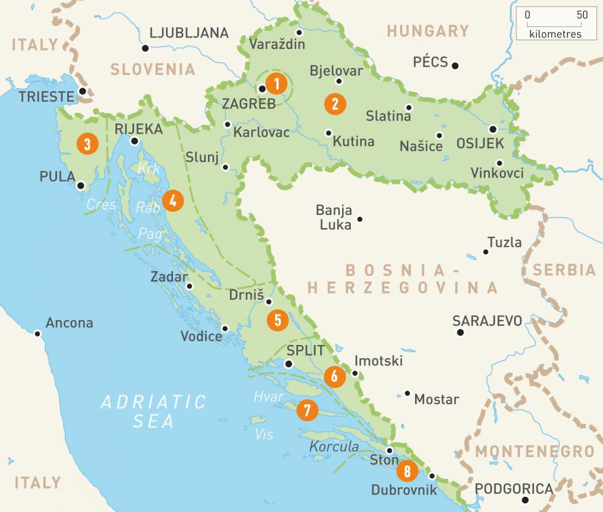 mapa da croácia regiões 