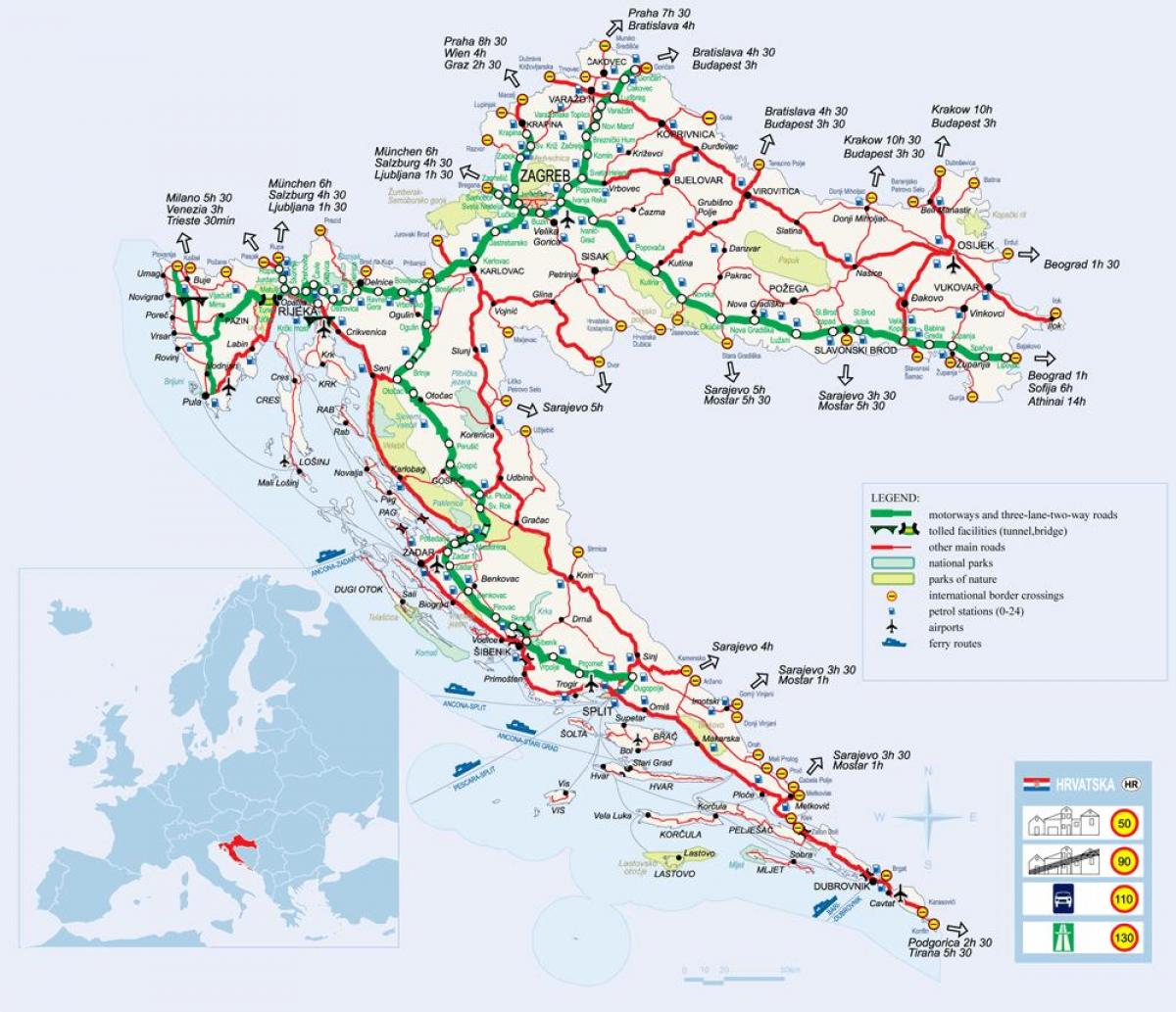 mapa da croácia, de trem