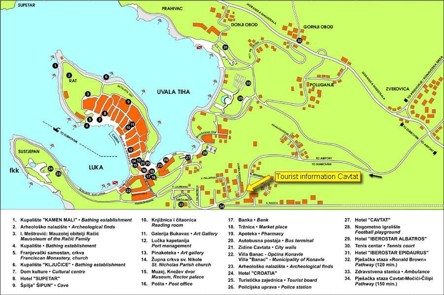 mapa de cavtat, na croácia 