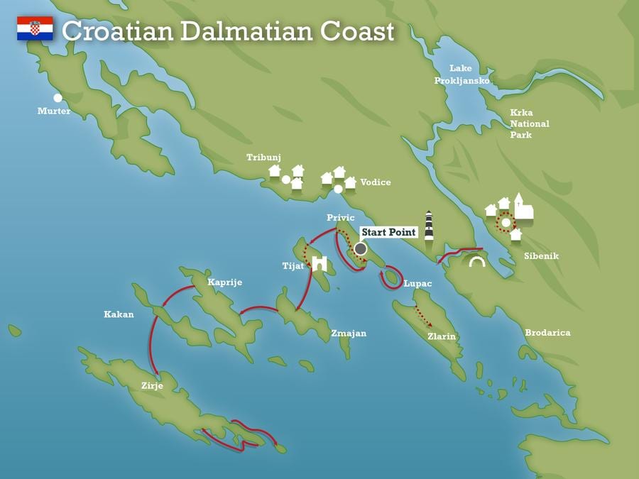 costa do adriático na croácia mapa