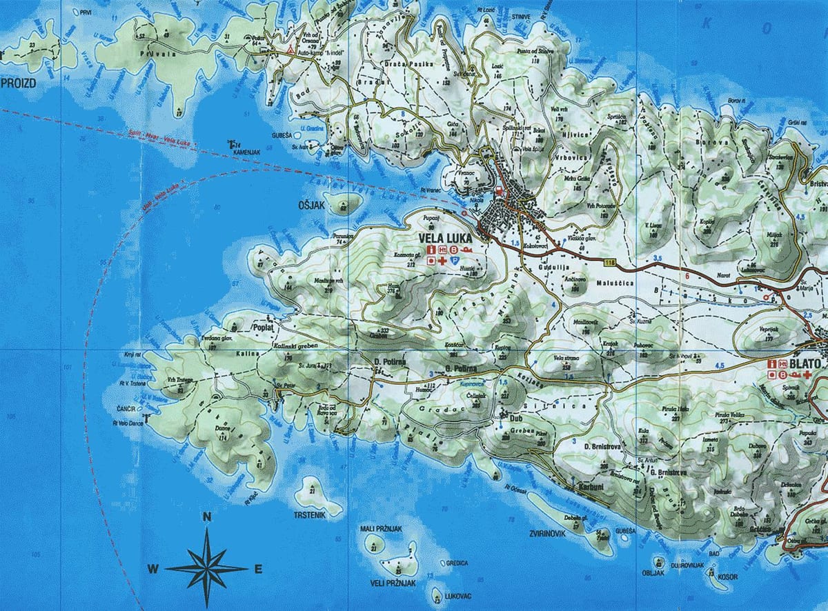mapa de korcula croácia