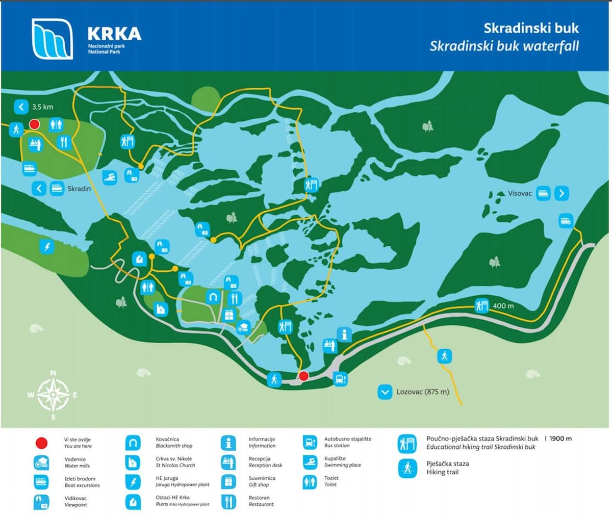 parque nacional krka, croácia mapa