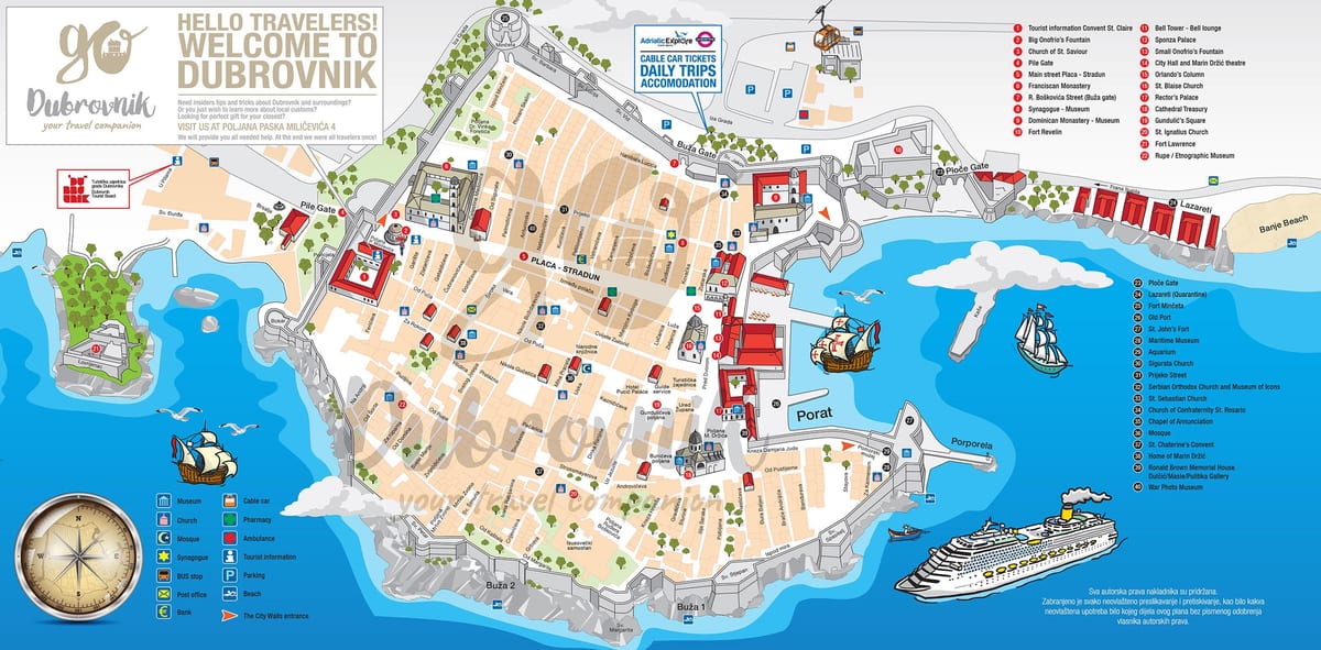 mapa da cidade velha de dubrovnik, croácia