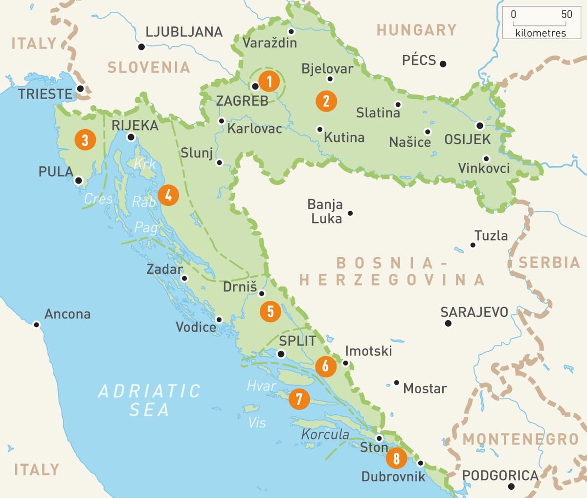 mapa da mapa da rua de cavtat, na croácia