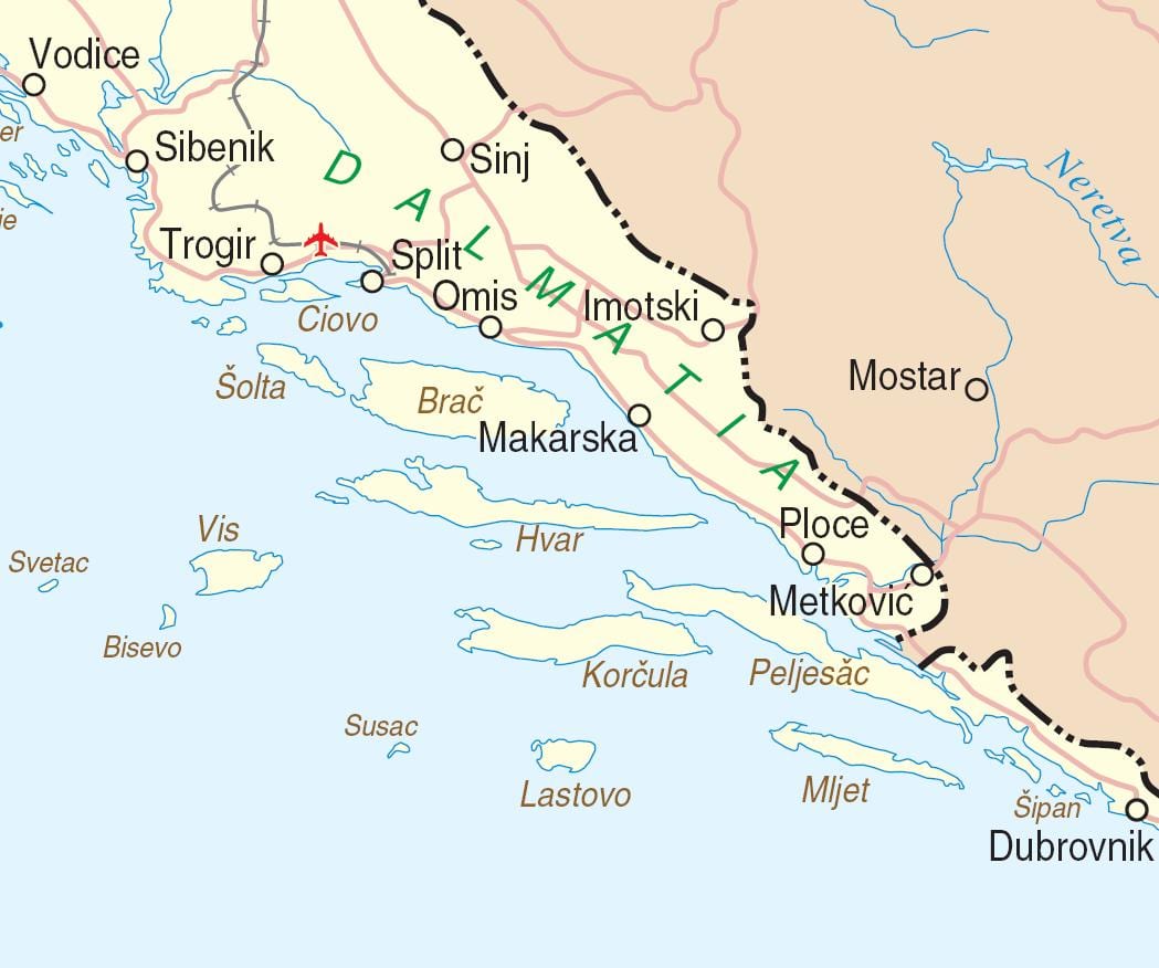mapa do sul da croácia