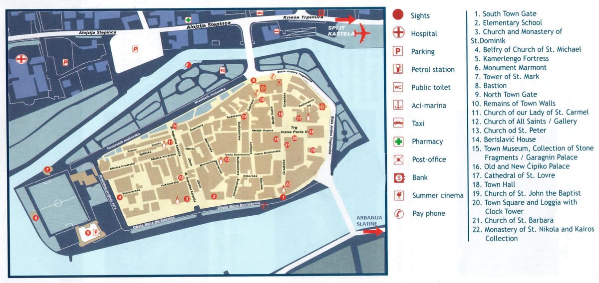 trogir, croácia mapa