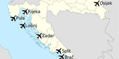 Mapa da croácia mostrando aeroportos