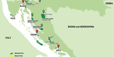 Mapa dos parques nacionais da croácia 