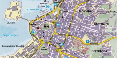 Mapa turístico de pula, na croácia